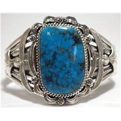 Navajo Morenci Turquoise Sterling Silver Cuff Bracelet - Mary Ann Spencer