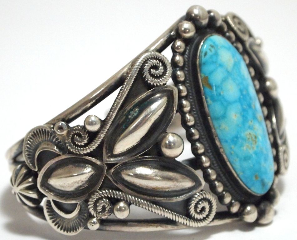 Old Pawn Navajo Lone Mountain Turquoise Sterling Silver Cuff Bracelet ...
