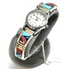 Image 1 : Navajo Multi-Stone Inlay Sterling Silver Link Bracelet Women's Watch - Calvin Begay