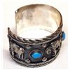 Image 2 : Navajo Turquoise Sterling Silver Buffalo Cuff Bracelet - Running Bear