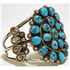 Image 2 : Old Pawn Navajo Turquoise Cluster Sterling Silver Cuff Bracelet - Running Bear