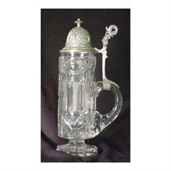 Cut glass stein with pewter top. Monogrammed