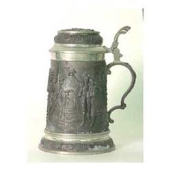 Metal stein. Hunting scene in relief. Stamp o