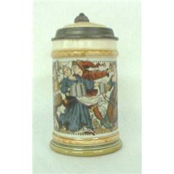 Mettlach stein #2094. Lady playing fiddle. 1/