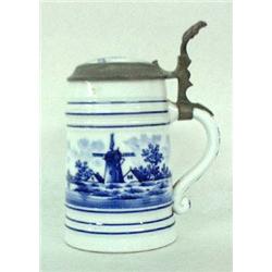 Delft style lithophane stein. Blue and white