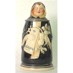 German figural stein of monk. 1 liter. 9 1/2"