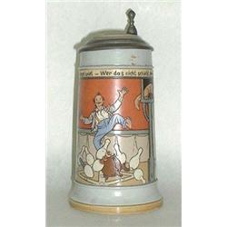 Mettlach stein #2959. Boy bowling. 1/2 liter.