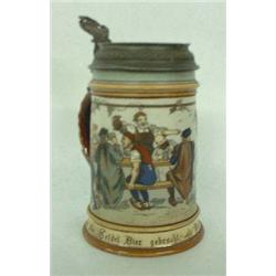 Mettlach stein #2028. Tavern scene with taver