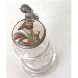 Cut crystal stein. Porcelain lid. King with d