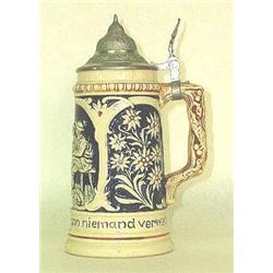 German stein with pewter lid. Dark blue with