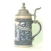 Image 1 : Blue salt glaze stein. Woman with bicycle. No