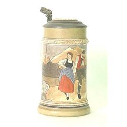 German stein. Man and woman dancing. Inlaid t