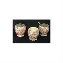 Royal Winton chintz. Royalty. Three jam pots,