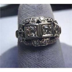 Antique 14k white gold diamond ring. Two antique Europeon cut  diamonds and 8 single cut diamonds. D