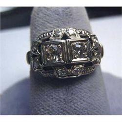 Antique 14k white gold diamond ring. Two antique Europeon cut  diamonds and 8 single cut diamonds. D