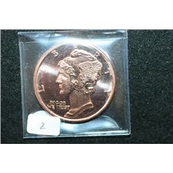 2012 "Mercury Dime" Copper Round; .999 Fine Copper 1 Oz.