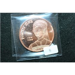 Princess Mary Copper Round; .999 Fine Copper 1 Oz.