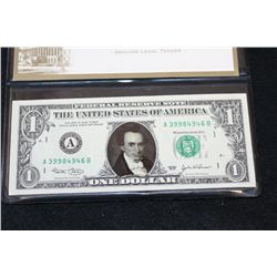 2003 US Federal Reserve Note $1; Boston MA Reserve; Lone Star State Bill