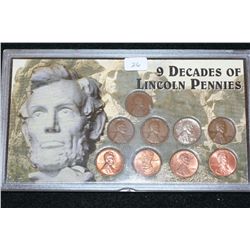 Nine Decades of Lincoln Pennies; Lot of 9