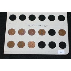 Lincoln Penny Coin Folder Page; Lot of 36 Holes, Lot of 8 Coins-Incomplete