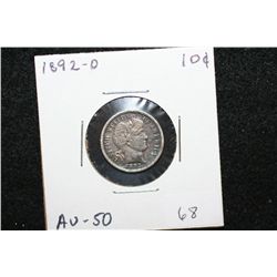 1892-O Barber One Dime; AU50