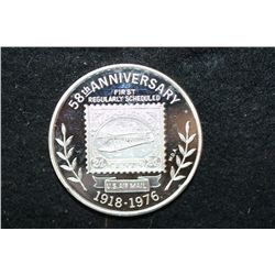 1976 US Postal Service 58th Anniversary First Regularly Scheduled US Airmail Silver Round; .999 Fine