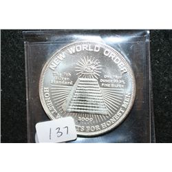 2009 New World Order Silver Round; Ten World Regions Post-Change 8th is 666; 99.9% Fine Silver 1 Oz.