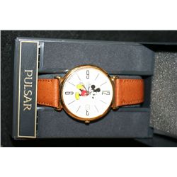 Pulsar Quartz "Mickey Mouse" Wrist Watch W/Leather Strap