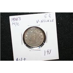 1883 Liberty V-Nickel No Cents; AU+