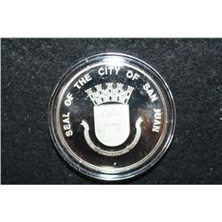 1973 Sterling Silver Round; Seal of The City of San Juan Puerto Rico; National League of Cities Annu