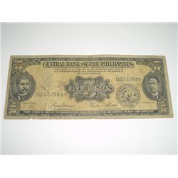 WW2 1949 5 PESOS *PHILIPPINES - CENTRAL BANK OF THE PHILIPPINES*!!