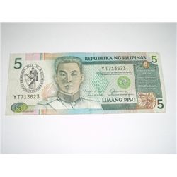 1990 5 LIMANG PISO *PHILIPPINES - REPUBLIKA NG PHILIPINAS*!!