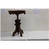 Image 2 : GREAT VICTORIAN STAND - WALNUT W/ HIGNLY DECORATED INLAY TOP AND LOT OF BURL TRIM - 21" TALL - TOP 1