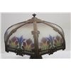 Image 3 : ALL ORIG. GREAT REVERSE PAINTED 8 PANEL SLAG GLASS LAMP W/ RIBBED GLASS AND ORNATE METAL BASE