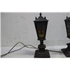 Image 2 : BEAUTIFUL ORNATE PAIR HEAVY MANTLE LAMPS - METAL BASE & FRAME W/ REVERSE PAINTED SHADES
