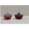 Image 1 : 2 CRANBERRY HOBNAIL OPALESCENT CANDLE HOLDERS - 3.5 HIGH X 4.5 WIDE