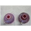Image 3 : 2 CRANBERRY HOBNAIL OPALESCENT CANDLE HOLDERS - 3.5 HIGH X 4.5 WIDE