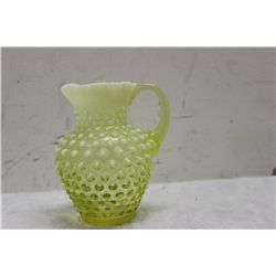 HOBNAIL OPALESCENT PITCHER IN GREENISH YELLOW - UNSIGNED FENTON - 5.5" X 4"