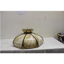 8 PANEL SLAG GLASS CHANDELIER - SET IN ORNATE METAL