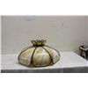 Image 1 : 8 PANEL SLAG GLASS CHANDELIER - SET IN ORNATE METAL