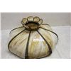 Image 2 : 8 PANEL SLAG GLASS CHANDELIER - SET IN ORNATE METAL