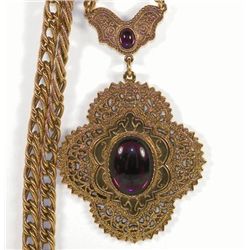 Vintage 1928 Victorian Revival Gold Filigree Purple Cab