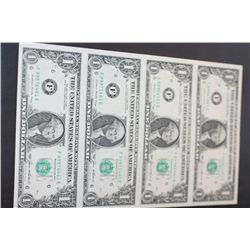 1985 US Federal Reserve Note $1; Atlanta GA Reserve; Lot of 4; Uncut Bills