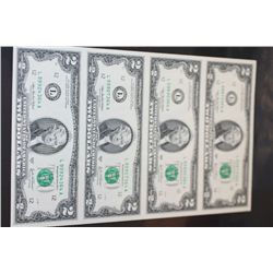 2003-A US Federal Reserve Note $2; San Francisco CA Reserve; Lot of 4; Uncut Bills