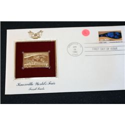 1982 First Day of Issue 22K Gold Replica Stamp W/Postal Stamp; Knoxville World's Fair Fossil Fuels