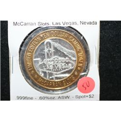 McCarran Airport Slots Las Vegas NV Limited Edition Two-Tone $10 Gaming Token; .999 Fine Silver .60%