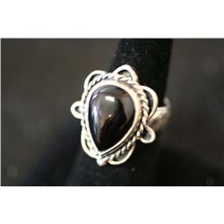 Sterling Silver Ring W/Tear Shaped Dark Gemstone