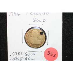 1796 Portuguese 1 Escudo Gold Foreign Coin; Holed; .8785 Gold .0955 AGW