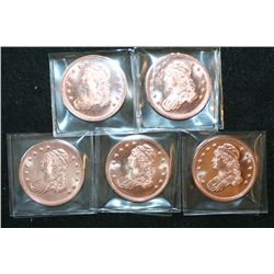 "Liberty Bust" Copper Round; .999 Fine Copper 1 Oz.; Lot of 5