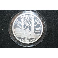 2001 Vermont State Quarter Replica Silver Round; .999 Fine Silver 1 Oz.